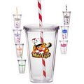 16 oz. Double Wall Acrylic Tumbler with Striped Straw